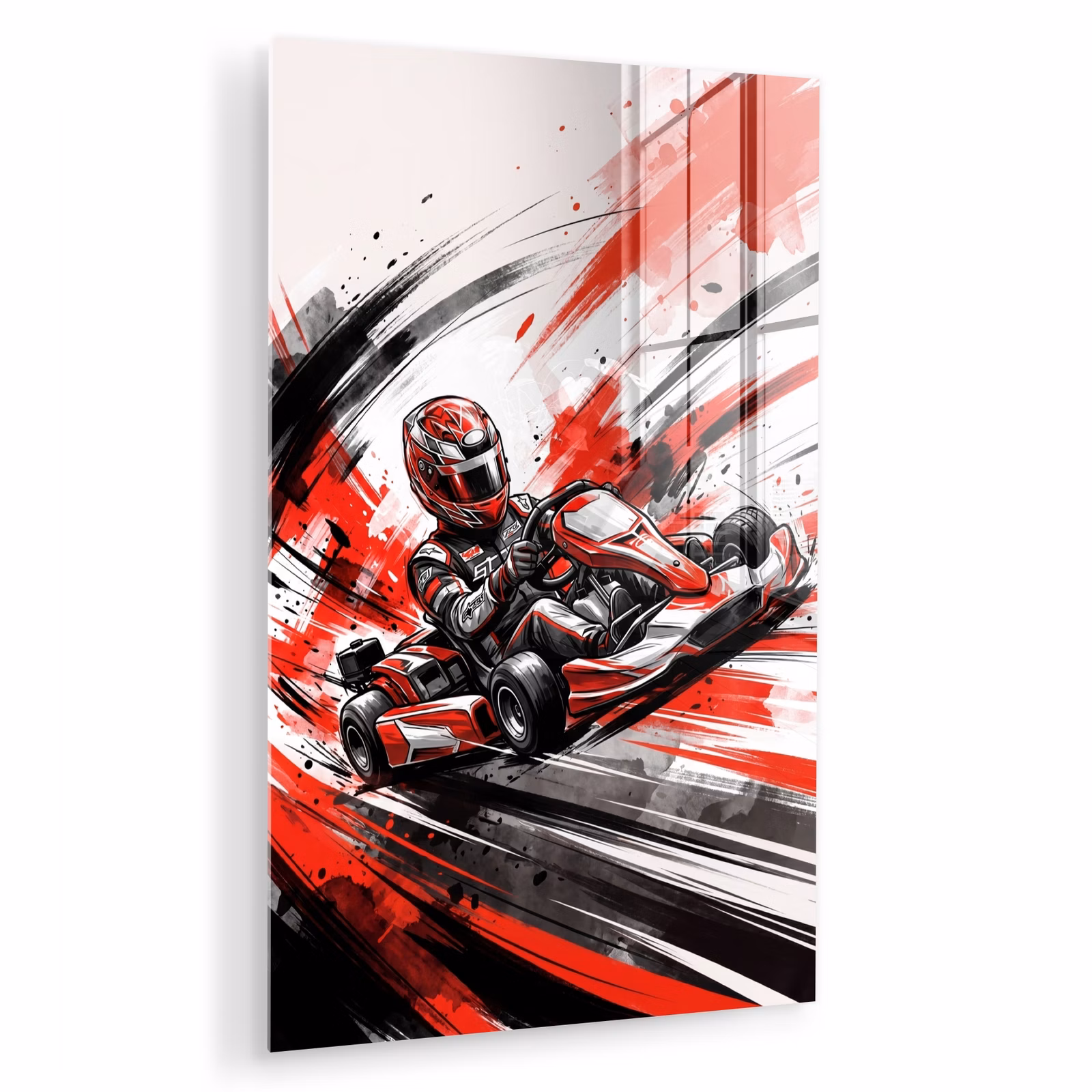 Glas schilderij - Kart - Coureur - Snelheid - Rood — 1