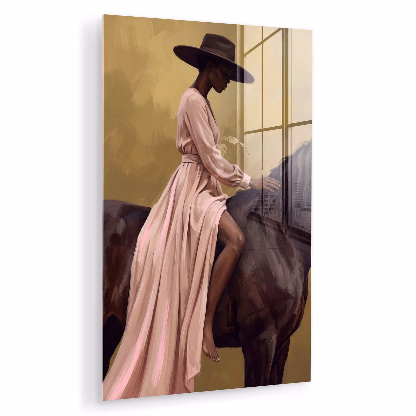 Glas schilderij - Paard - Klassiek - Oker — 1