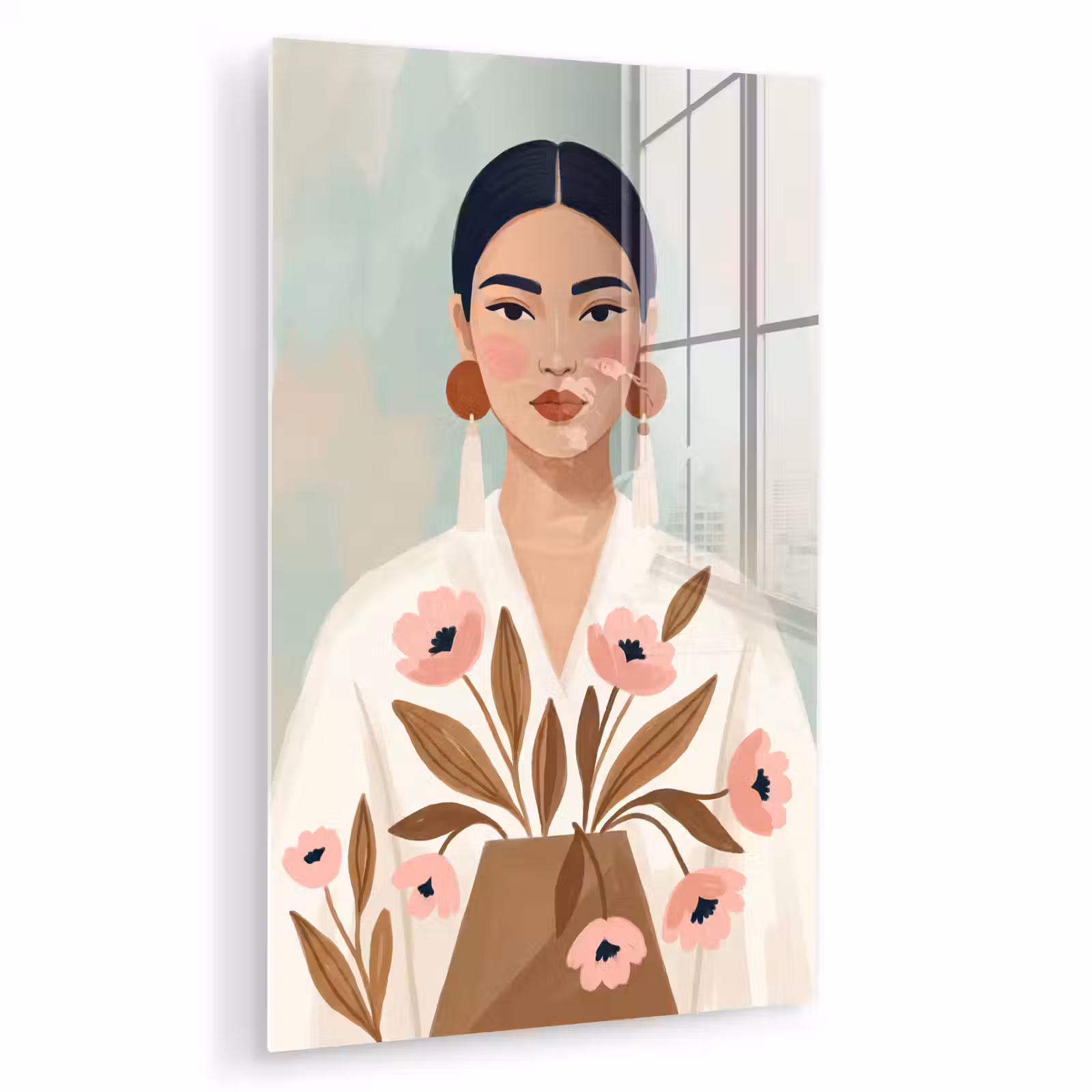Glas schilderij - Vrouw - Kimono - Pastel — 1