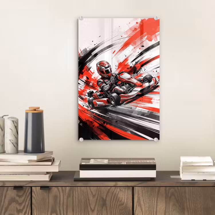 Glas schilderij - Kart - Coureur - Snelheid - Rood — 2