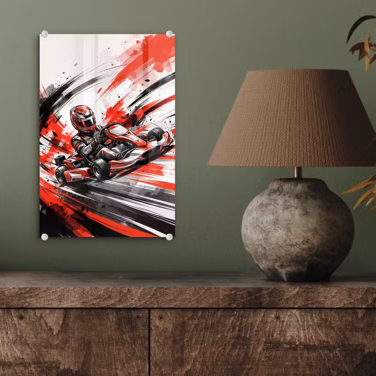 Glas schilderij - Kart - Coureur - Snelheid - Rood — 4