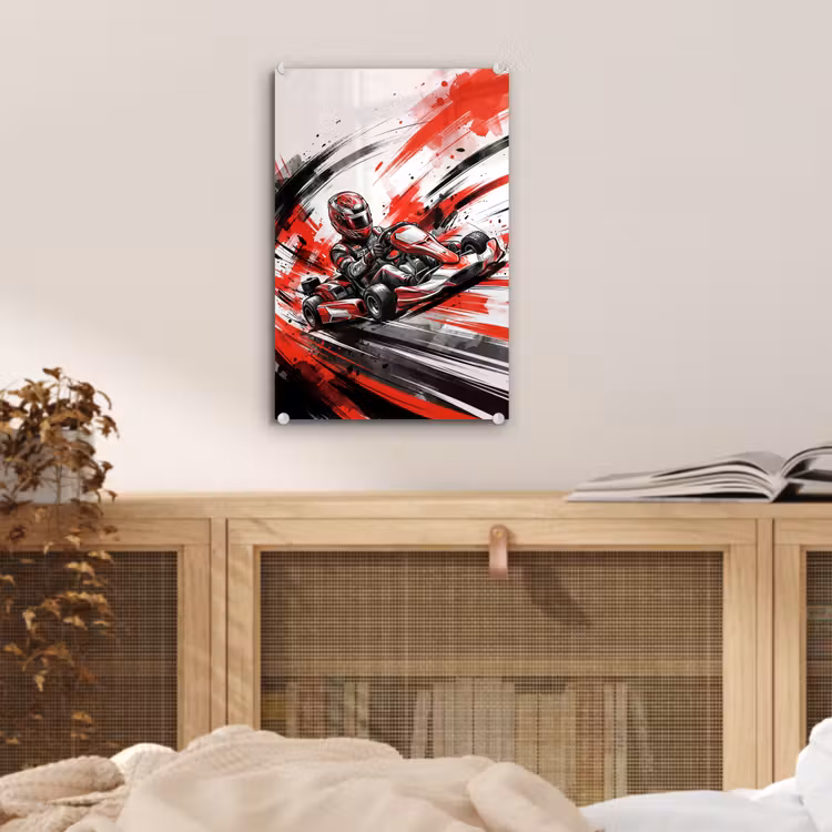 Glas schilderij - Kart - Coureur - Snelheid - Rood — 5