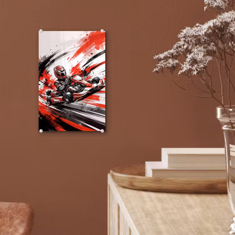 Glas schilderij - Kart - Coureur - Snelheid - Rood — 6