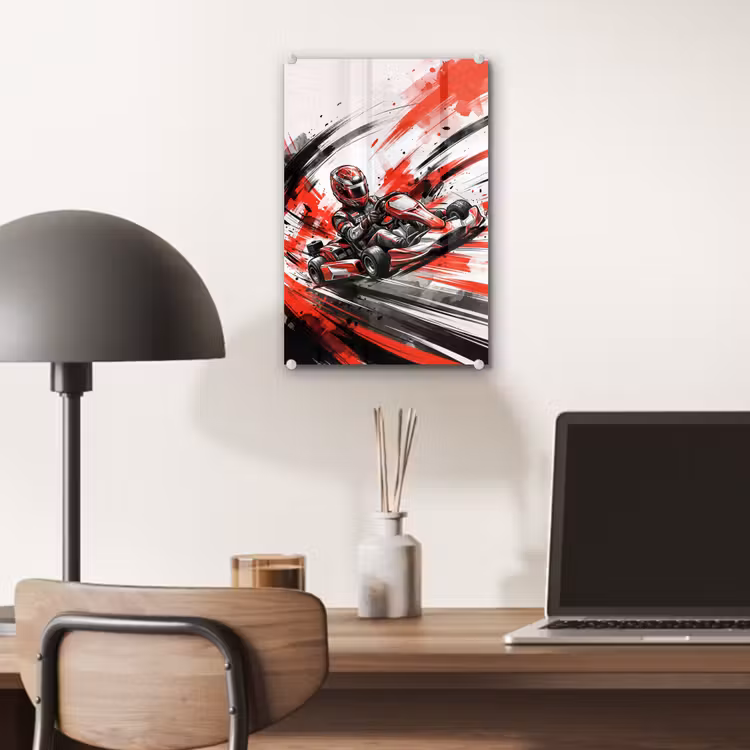 Glas schilderij - Kart - Coureur - Snelheid - Rood — 7
