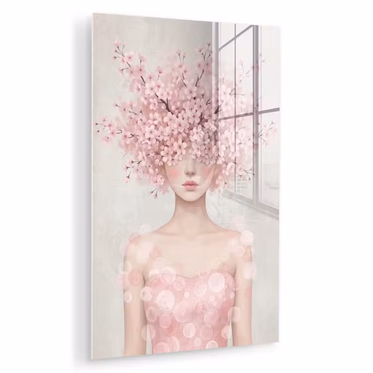 Glas schilderij - Portret - Kersenbloesem - Roze — 1