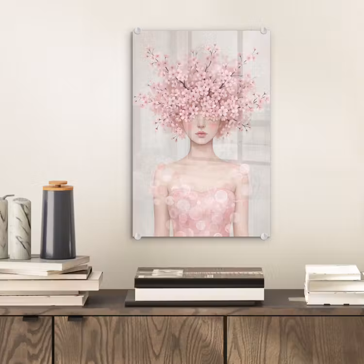 Glas schilderij - Portret - Kersenbloesem - Roze — 2
