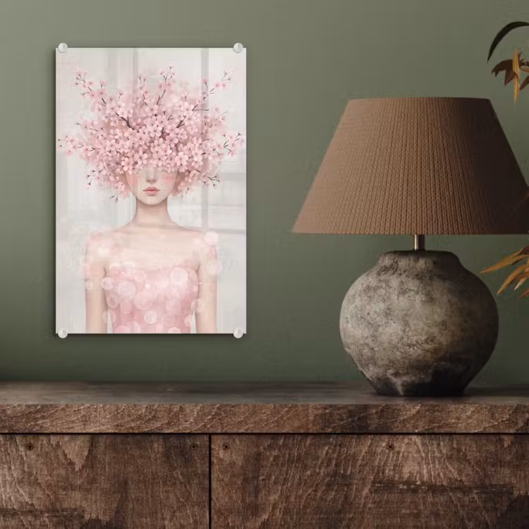Glas schilderij - Portret - Kersenbloesem - Roze — 4