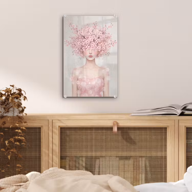 Glas schilderij - Portret - Kersenbloesem - Roze — 5