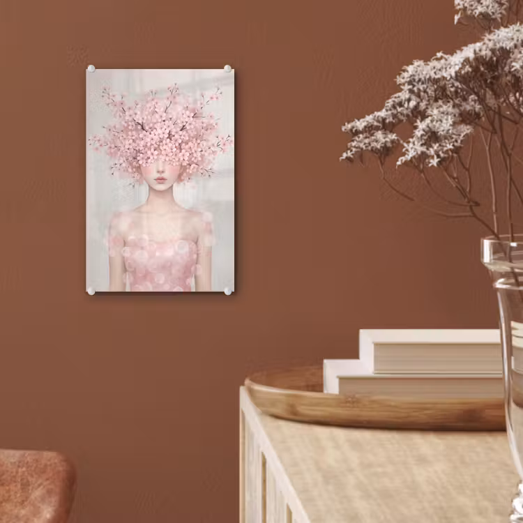 Glas schilderij - Portret - Kersenbloesem - Roze — 6