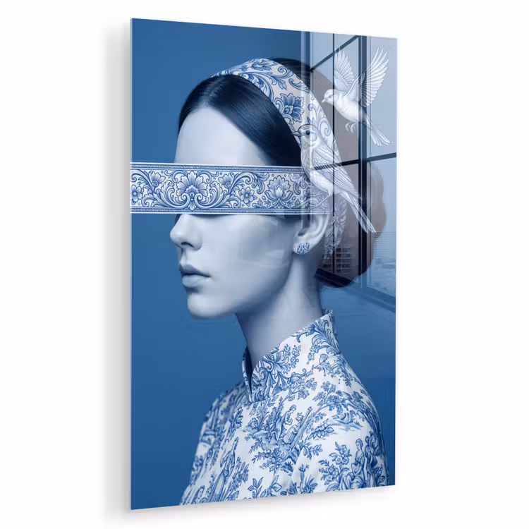 Glas schilderij - Portret - Klassiek - Wit - Blauw — 1