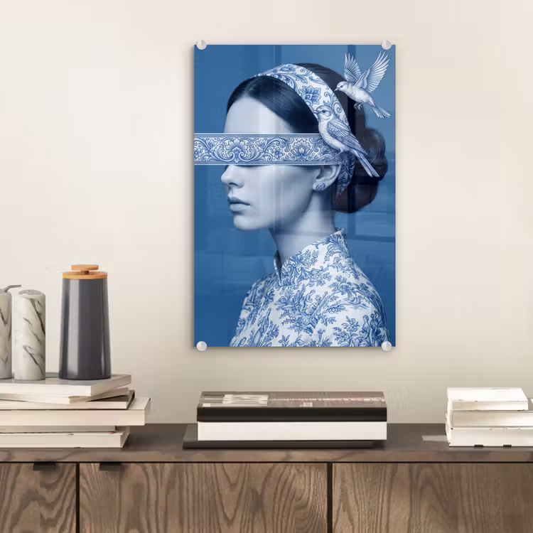 Glas schilderij - Portret - Klassiek - Wit - Blauw — 2