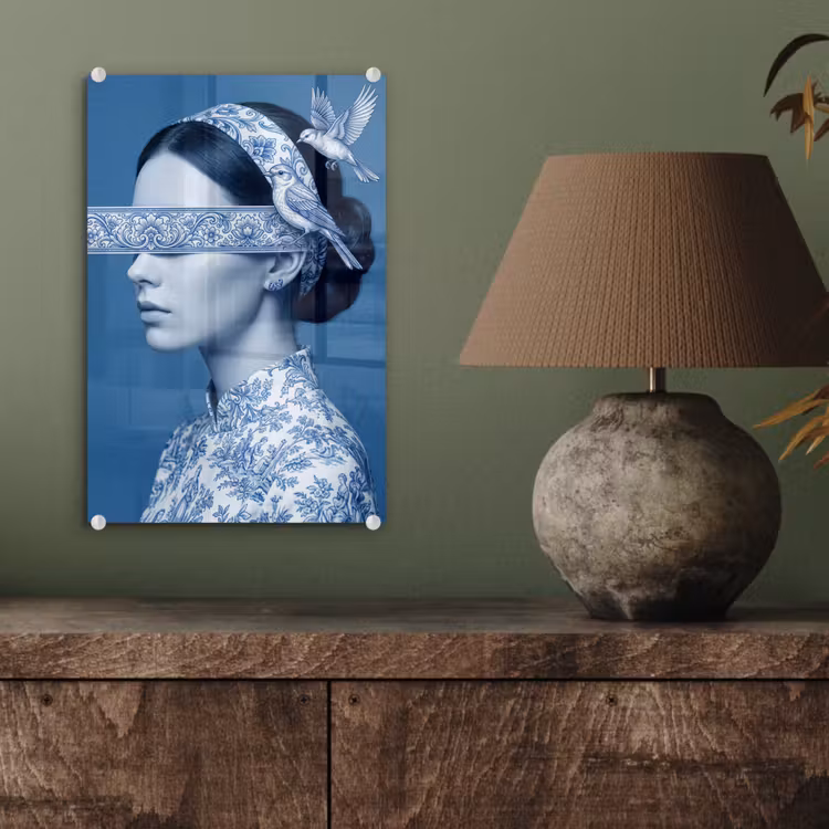 Glas schilderij - Portret - Klassiek - Wit - Blauw — 4