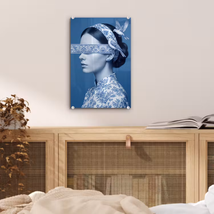 Glas schilderij - Portret - Klassiek - Wit - Blauw — 5