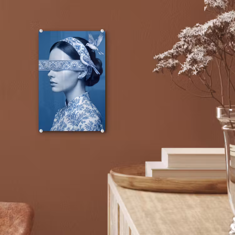 Glas schilderij - Portret - Klassiek - Wit - Blauw — 6