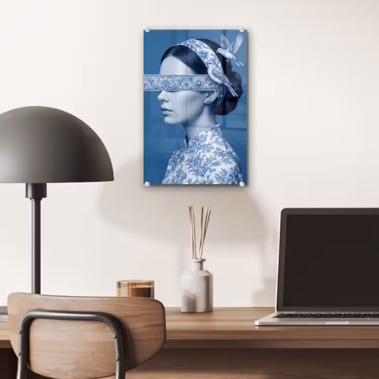 Glas schilderij - Portret - Klassiek - Wit - Blauw — 7
