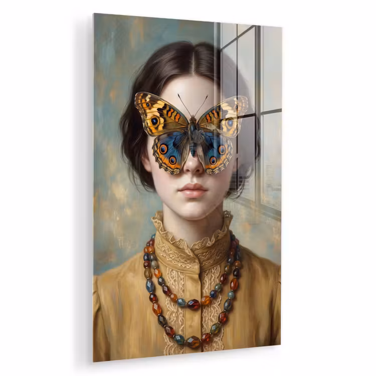 Glas schilderij - Portret - Vlinder - Kleurrijk — 1