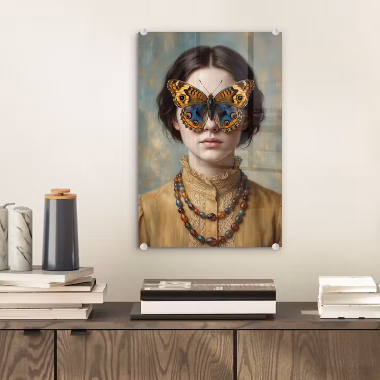 Glas schilderij - Portret - Vlinder - Kleurrijk — 2