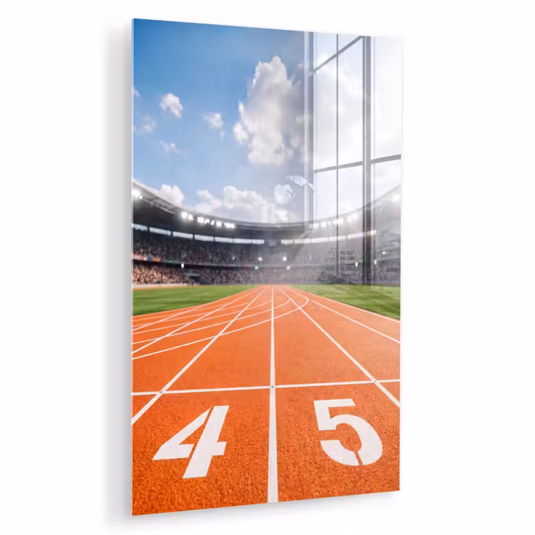 Glas schilderij - Sintelbaan - Stadion - Sport -Oranje — 1