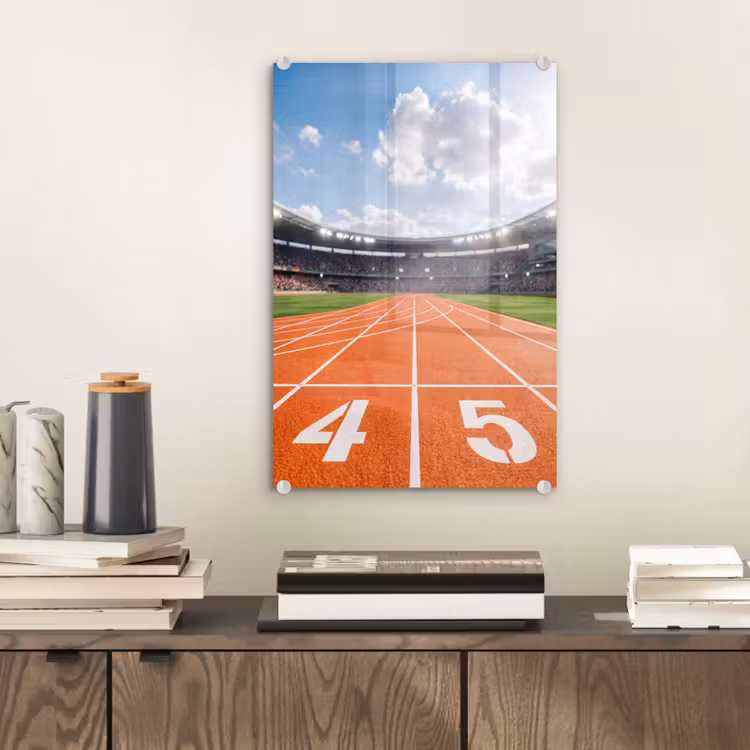 Glas schilderij - Sintelbaan - Stadion - Sport -Oranje — 2