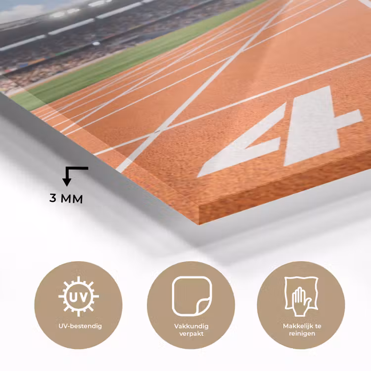 Glas schilderij - Sintelbaan - Stadion - Sport -Oranje — 3
