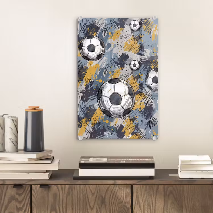 Glas schilderij - Voetbal - Abstract - Sport - Kleurrijk — 2