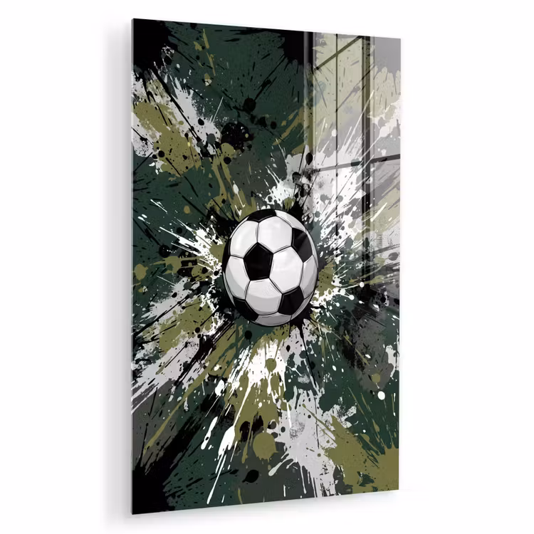 Glas schilderij - Voetbal - Verf - Spetters - Groen — 1