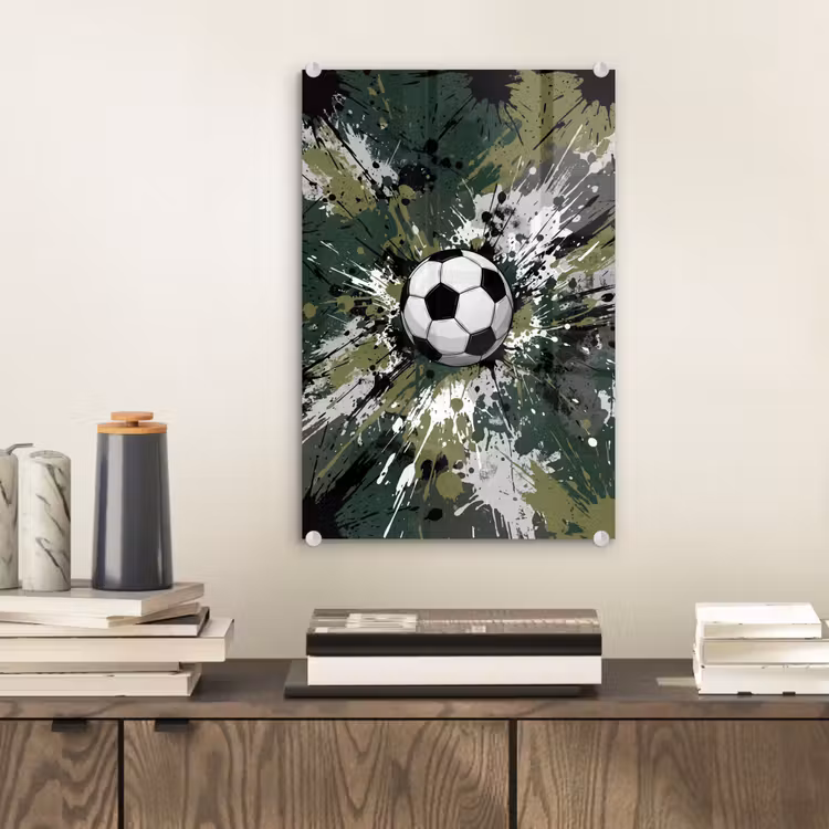 Glas schilderij - Voetbal - Verf - Spetters - Groen — 2