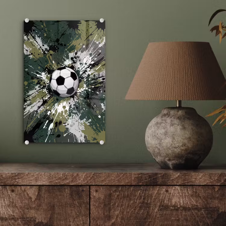 Glas schilderij - Voetbal - Verf - Spetters - Groen — 4