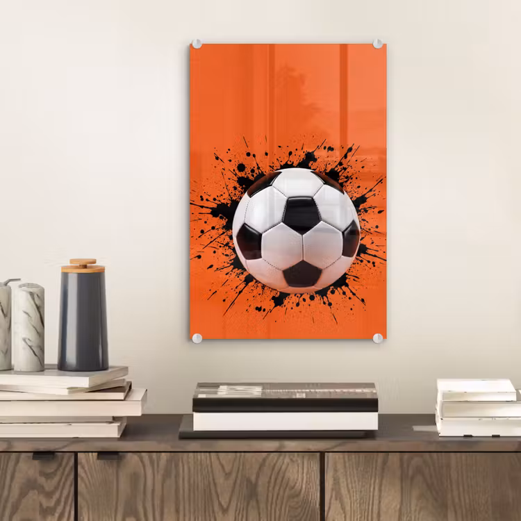 Glas schilderij - Voetbal - Verf - Sport - Oranje — 2