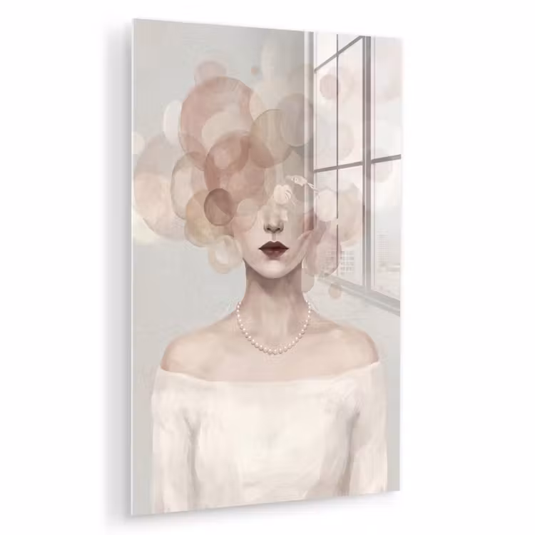 Glas schilderij - Vrouw - Cirkels - Beige — 1