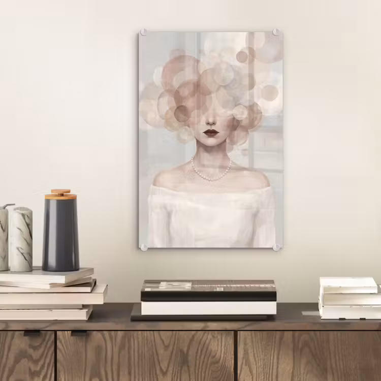 Glas schilderij - Vrouw - Cirkels - Beige — 2