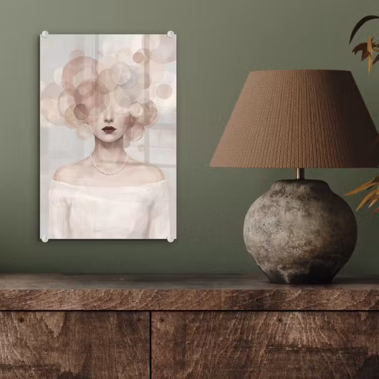 Glas schilderij - Vrouw - Cirkels - Beige — 4