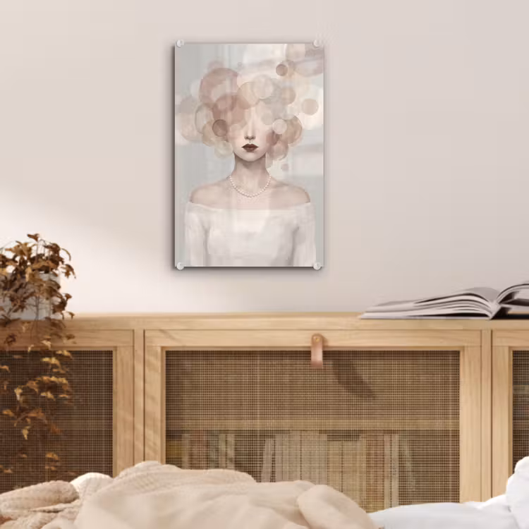 Glas schilderij - Vrouw - Cirkels - Beige — 5