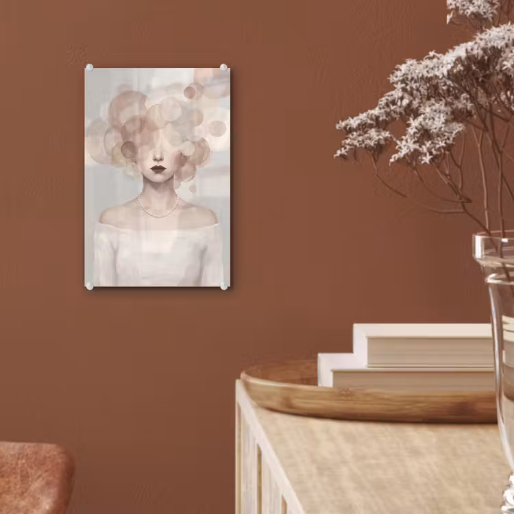 Glas schilderij - Vrouw - Cirkels - Beige — 6