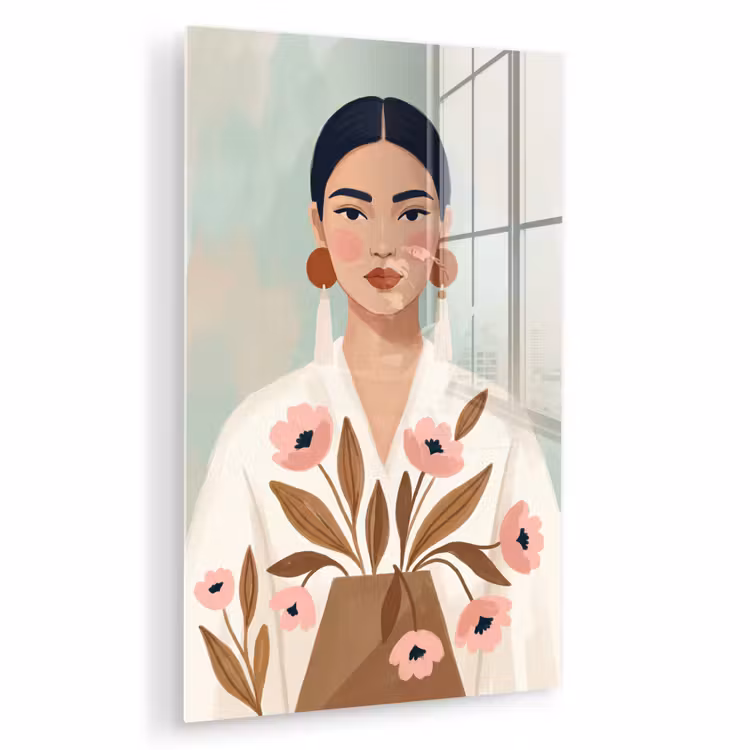 Glas schilderij - Vrouw - Kimono - Pastel — 1