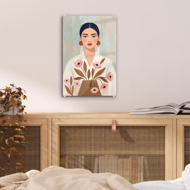 Glas schilderij - Vrouw - Kimono - Pastel — 5