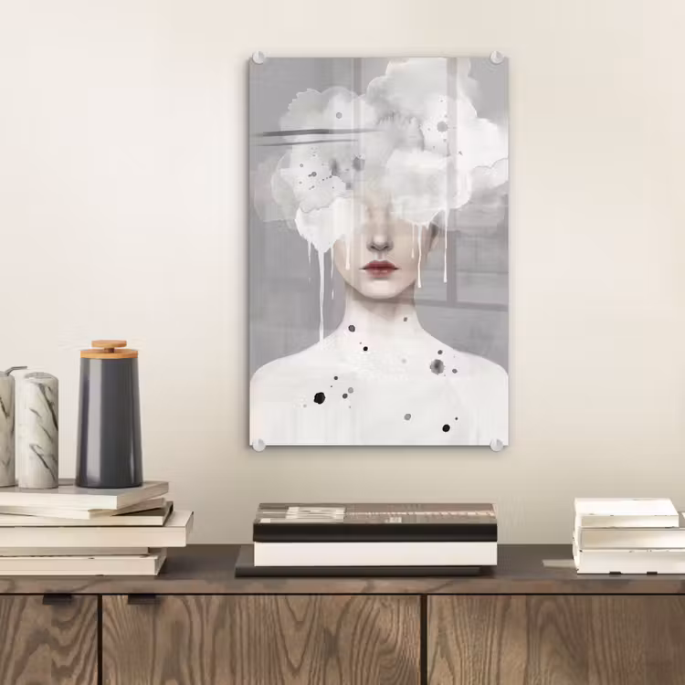 Glas schilderij - Vrouw - Wolk - Grijs — 2