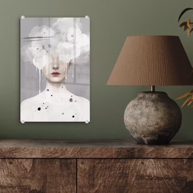 Glas schilderij - Vrouw - Wolk - Grijs — 4
