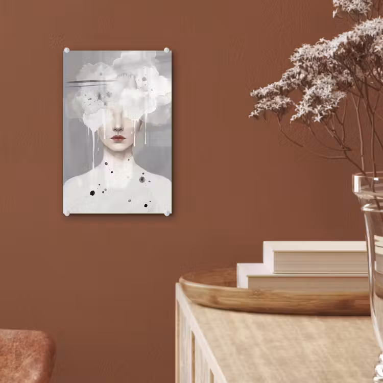 Glas schilderij - Vrouw - Wolk - Grijs — 6