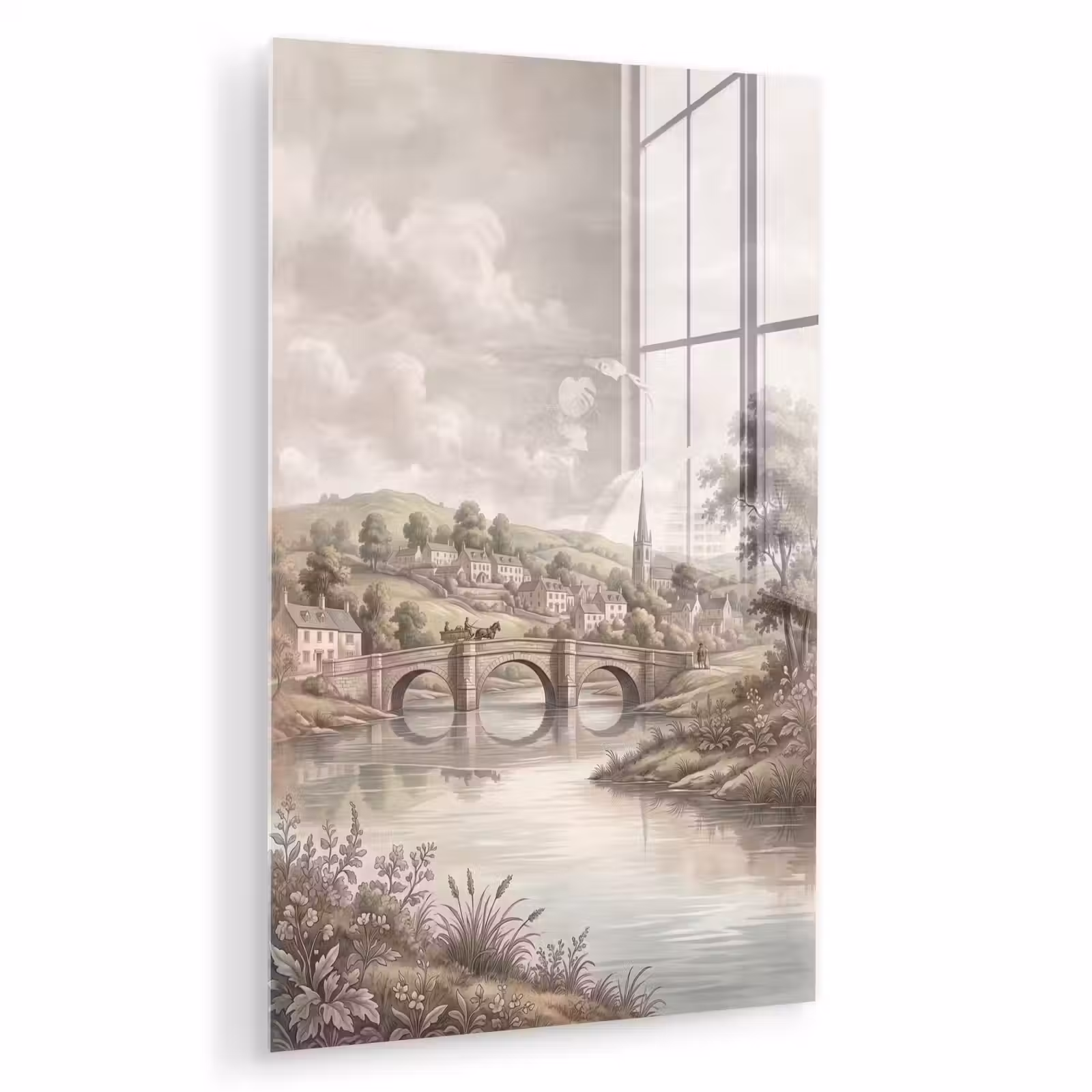 Glas schilderij - Dorp - Brug - Uitzicht - Groen — 1