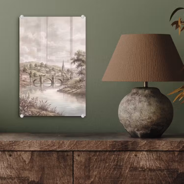 Glas schilderij - Dorp - Brug - Uitzicht - Groen — 4