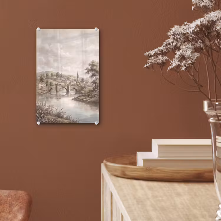 Glas schilderij - Dorp - Brug - Uitzicht - Groen — 6