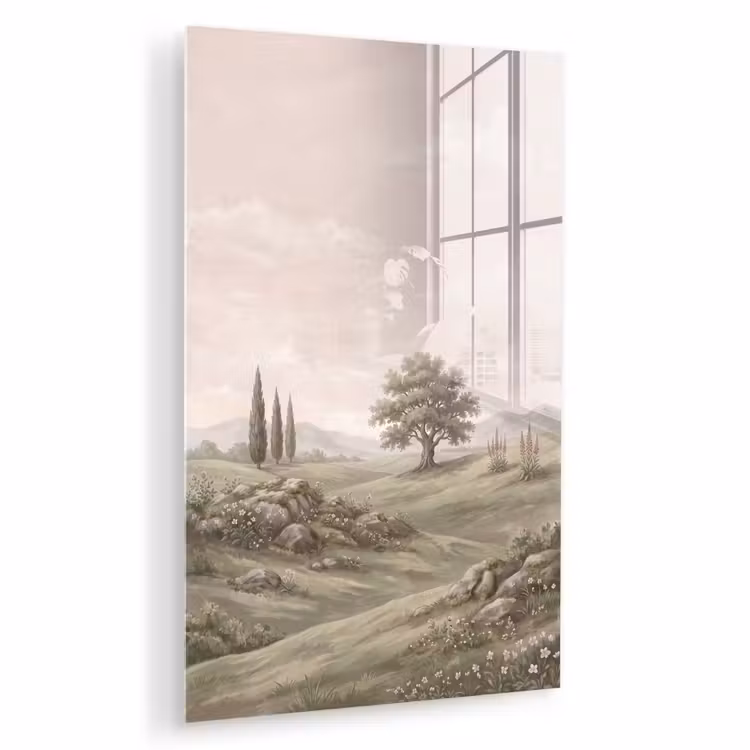 Glas schilderij - Heuvellandschap - Bomen - Natuur - Groen — 1