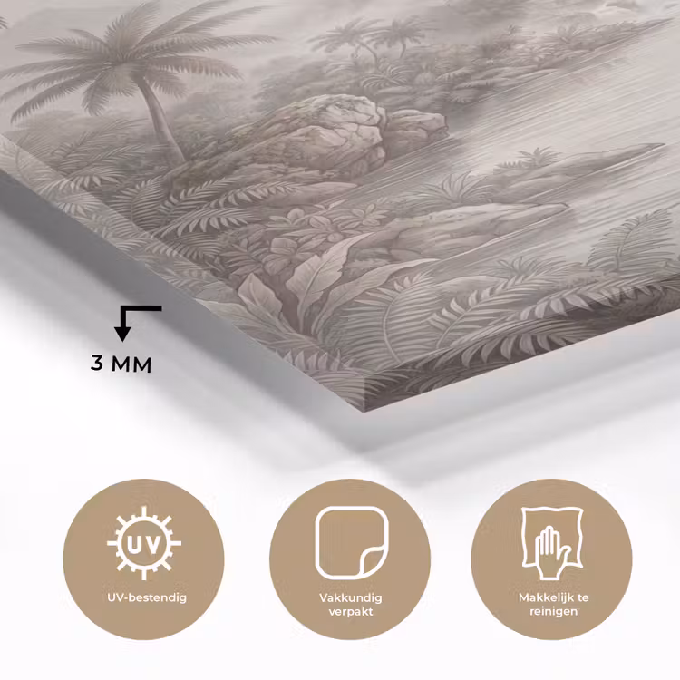 Glas schilderij - Jungle - Watervallen - Tropisch - Illustratie — 3