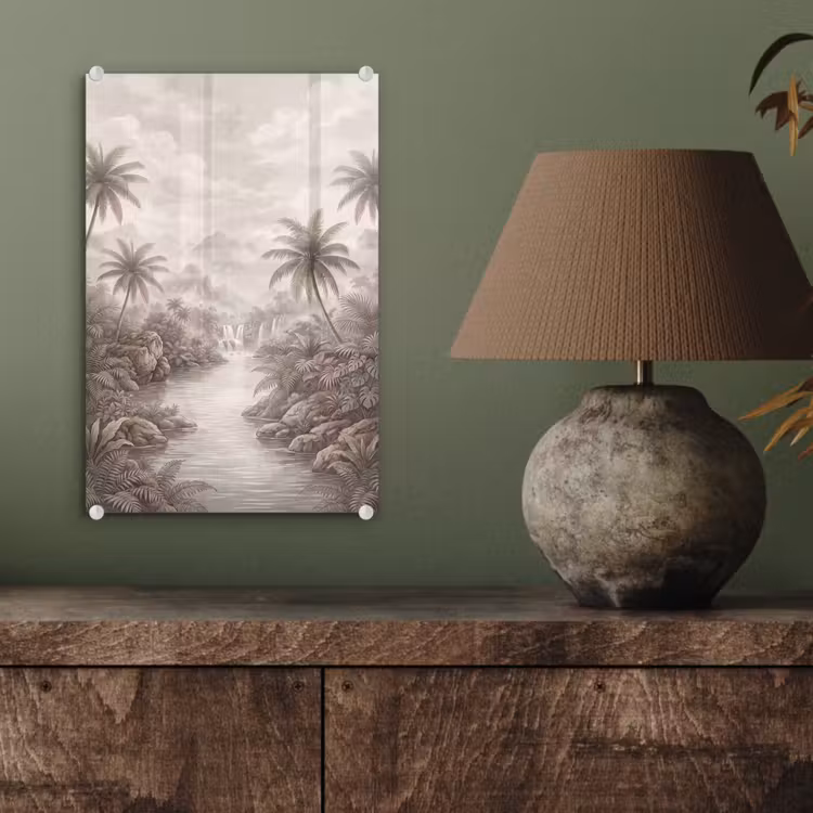 Glas schilderij - Jungle - Watervallen - Tropisch - Illustratie — 4