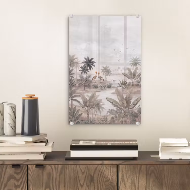 Glas schilderij - Kraanvogels - Palmbomen - Tropisch — 2