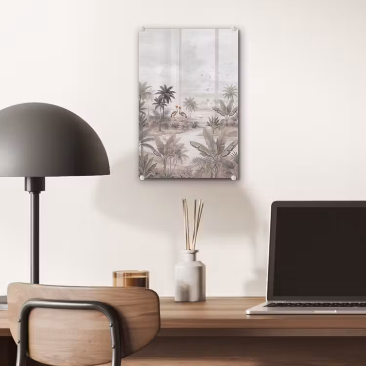 Glas schilderij - Kraanvogels - Palmbomen - Tropisch — 7
