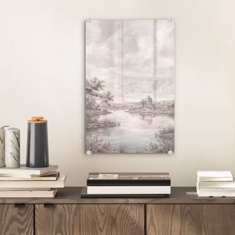 Glas schilderij - Landschap - Water - Natuur - Sepia — 2