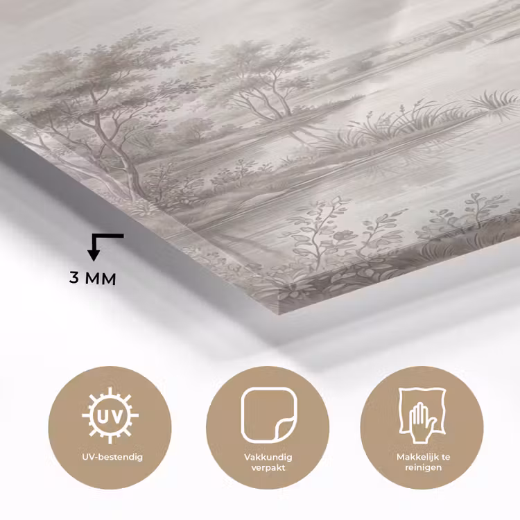 Glas schilderij - Landschap - Water - Natuur - Sepia — 3