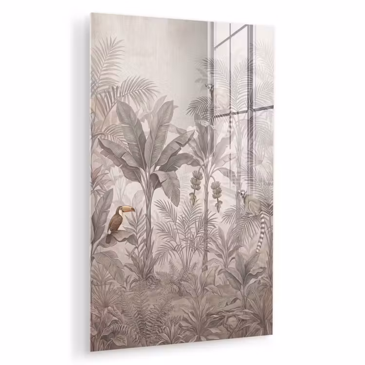 Glas schilderij - Natuur - Jungle - Ringstaartmaki - Bruin — 1